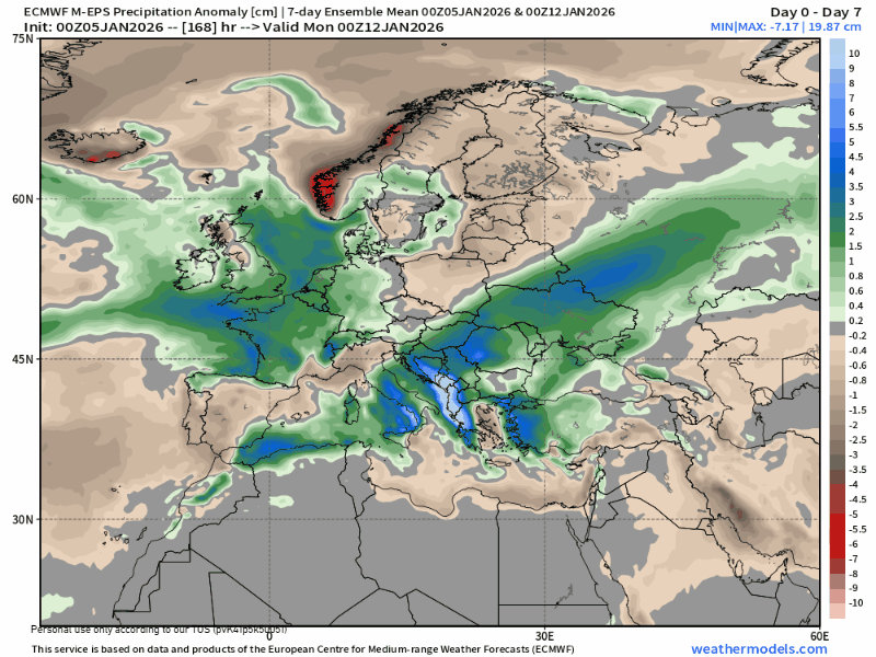 Niederschlagsprognose für 46 Tage